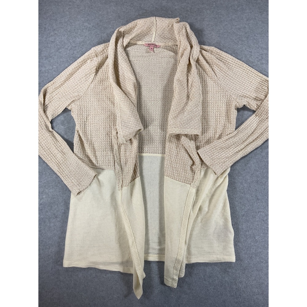Juicy Couture Metallic Waffle Knit Open Front Cardigan Cream Beige Medium 2495
